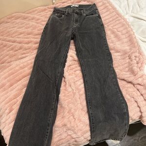 dark gray straight wide leg jeans